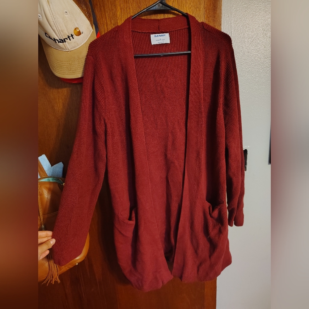 Old Navy Red Cardigan Sweater Longline Knit